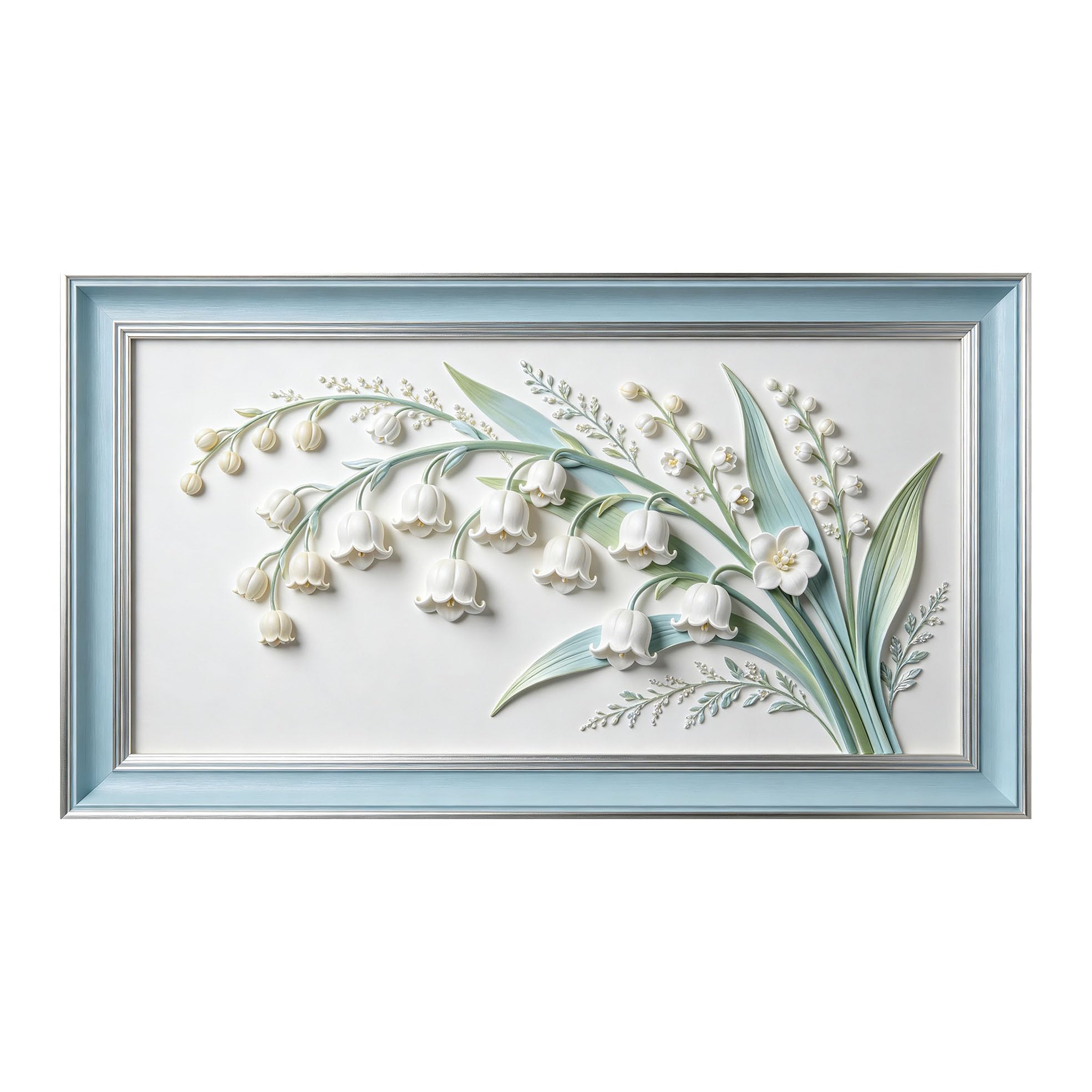 Murasolite 3D Framed Wall Art White Lily Floral Botanical Relief Effect SelfAdhesive Fabric Mural Wall Decor， Peel and Stick No Damage to Wall， AntiFall Safe Design for Bedroom Living Room