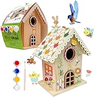Goldentime DIY Wooden Birdhouse Painting Kit for Kids - Paint Your Own Bird House Crafts with Paints, Brush & Hanging Chain