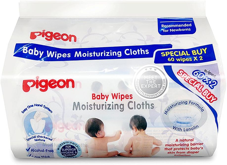 Pigeon Baby Wipes - Lanolin Formula 60 Pieces (Pack 2).