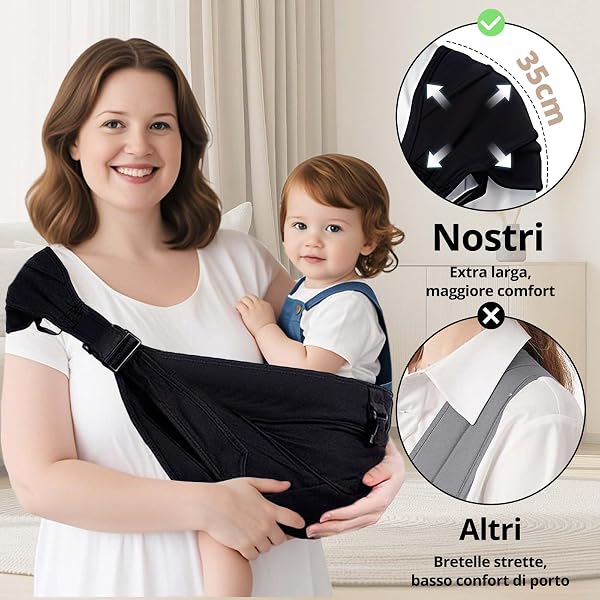 Plus Size Tragesling bis 25kg Babytrage & Seitentrage Erweiterbar verstellbar für größere Kinder, atmungsaktiv & rutschfest, ASTM zertifiziert Inkl. Baby Hüfttrag & Tragetuch Funktion(Plus-Schwarz) - 4