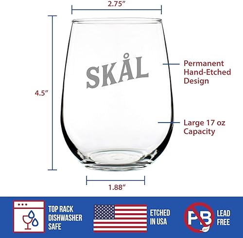 Miniatura 5 de Bevvee Skal Norwegian Cheers - Copa de vino sin tallo, regalos y decoración temáticos de Suecia y Noruega, tamaño grande, 17 onzas