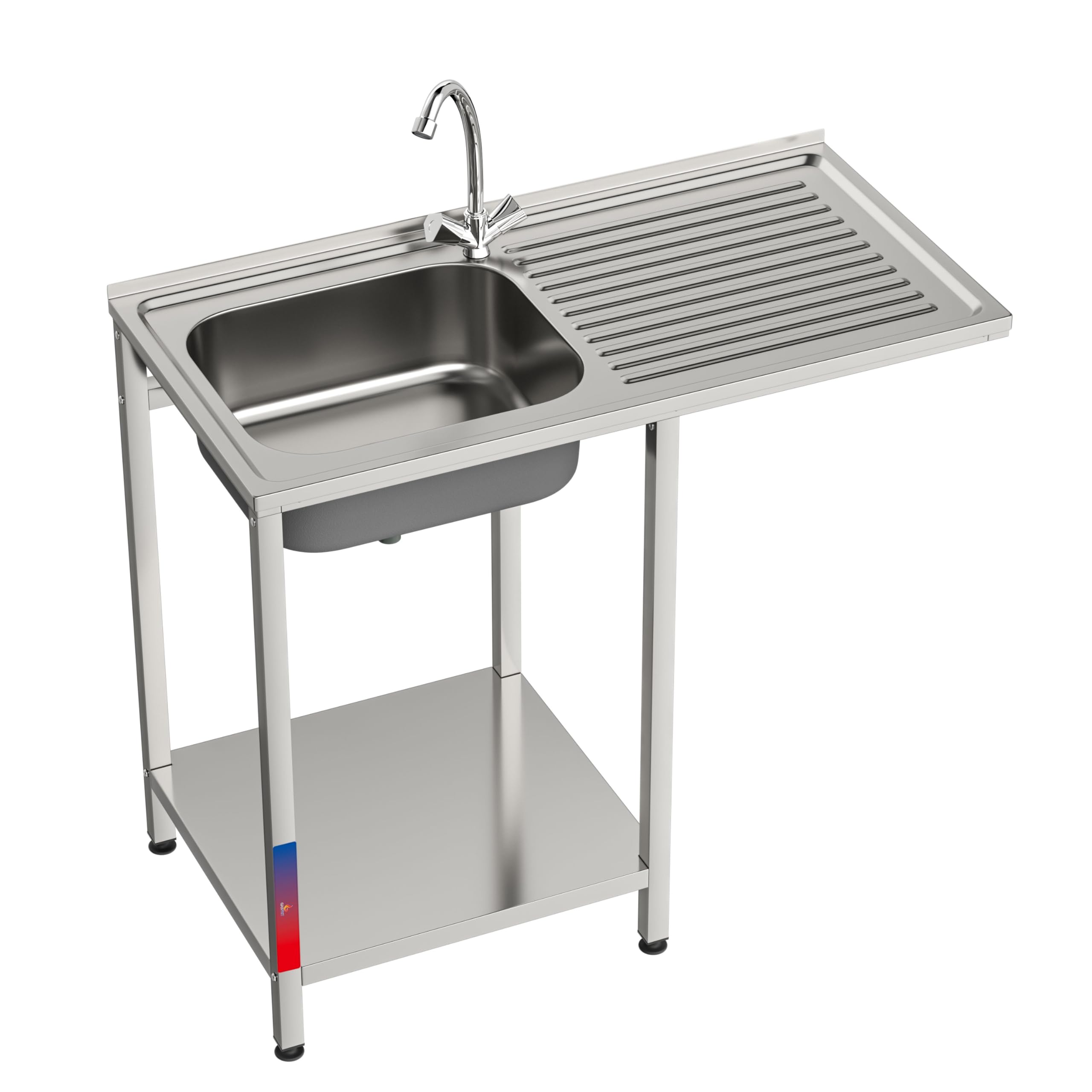 Fregadero Industrial con Hueco para Lavavasos en Acero Inoxidable | 1 Seno con Escurridor | 1000x500x850mm | Balda inferior, Peto Sanitario y Patas Regulables, Ideal Hostelería y Restauración