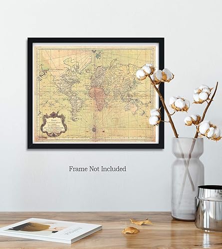 Miniatura 4 de Cuadro de pared con diseño de mapa del mundo antiguo sin marco de 79 x 98in diseño de Bellin náutico de 1778 ideal como regalo para familiares y
