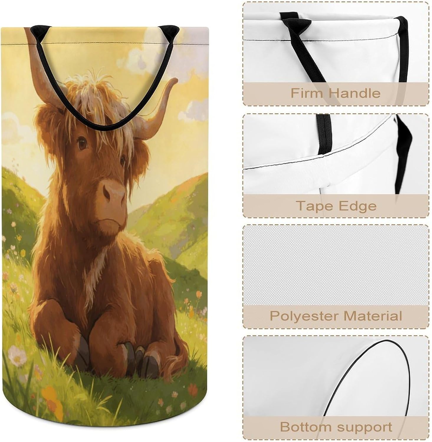 Highland Cow Chillin Laundry Hamper 86L Waterproof Collapsible Clothes Basket with Double Handles Freestanding Foldable Laundry Basket Large Clothes Hamper for Bathroom