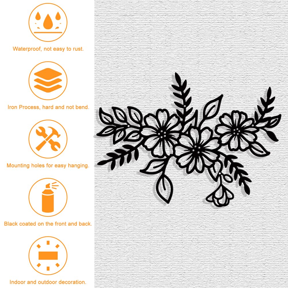 Nbeads Décoration Murale Métal Fleur Gunmetal - Tenture Murale 21.8x30cm Pour Maison Et Jardin