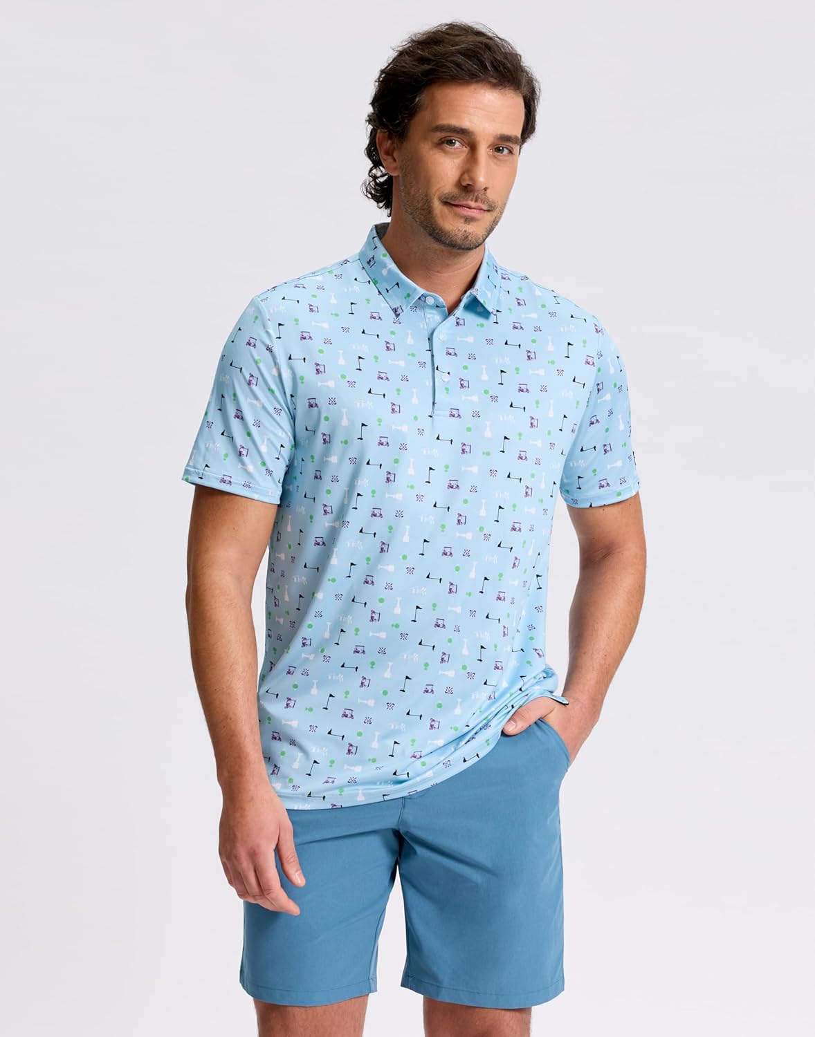 Obla Mens Golf Polo Shirts Short Sleeve Dry Fit Performance Moisture Wicking Casual Print Collared Golf Shirts for Men thumbnail