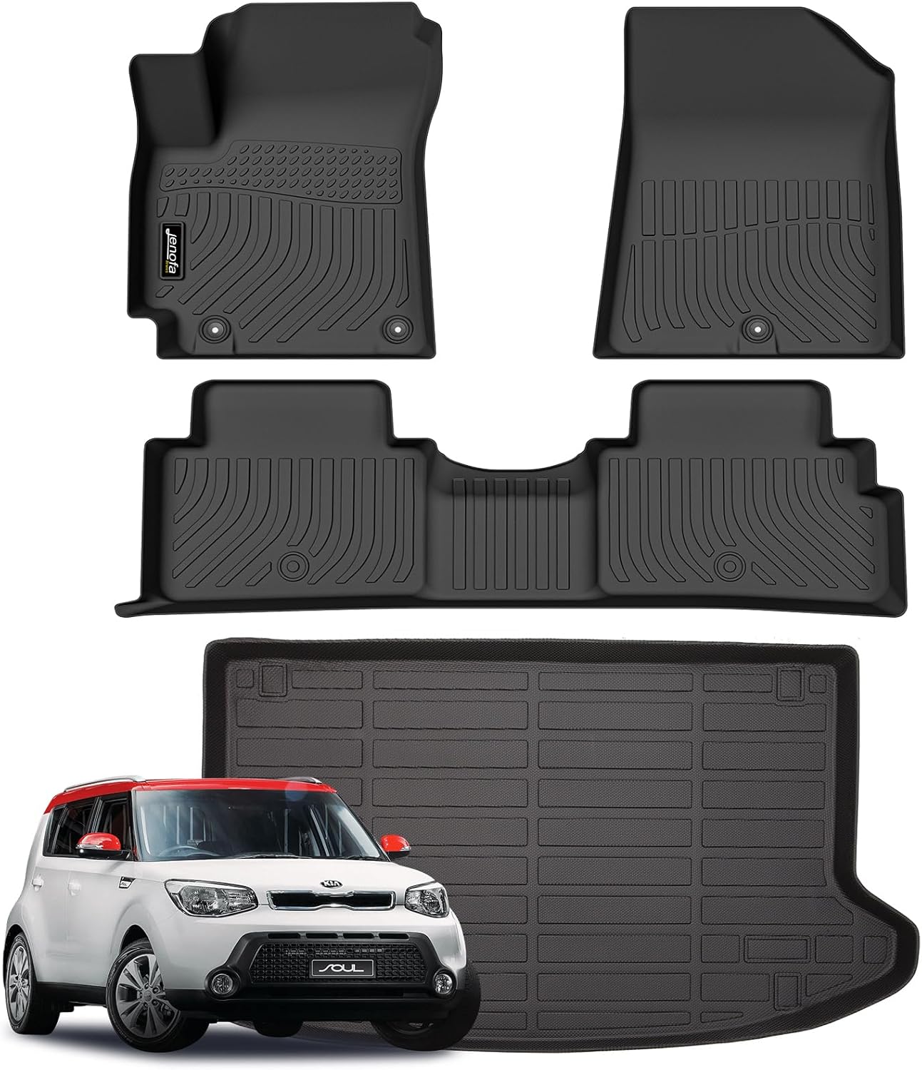 Jenofa-Car Floor Mats & Cargo Liner for Kia Soul 2020-2025 Gasoline (Only Upper Cargo Deck) All Weather Car Mats Custom Full Set Waterproof Floor Liners for 2024 Soul Accessories Black 40|For Soul 2020-2025