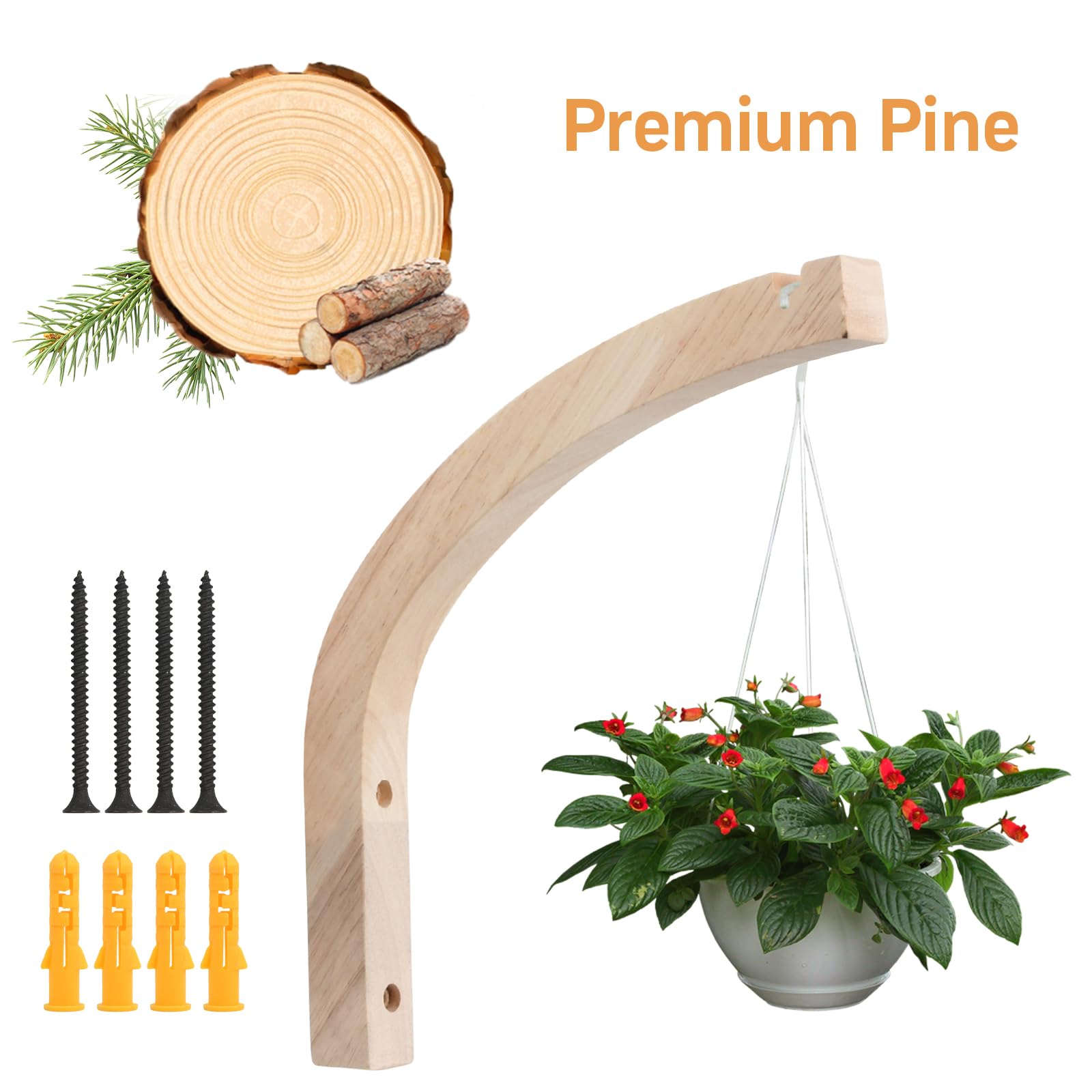 Bhoulandi Wooden Hanging Plant Hooks, Pack of 2 Wall Mounted Hooks for Indoor Plants and Flowers, Beige - Image 4