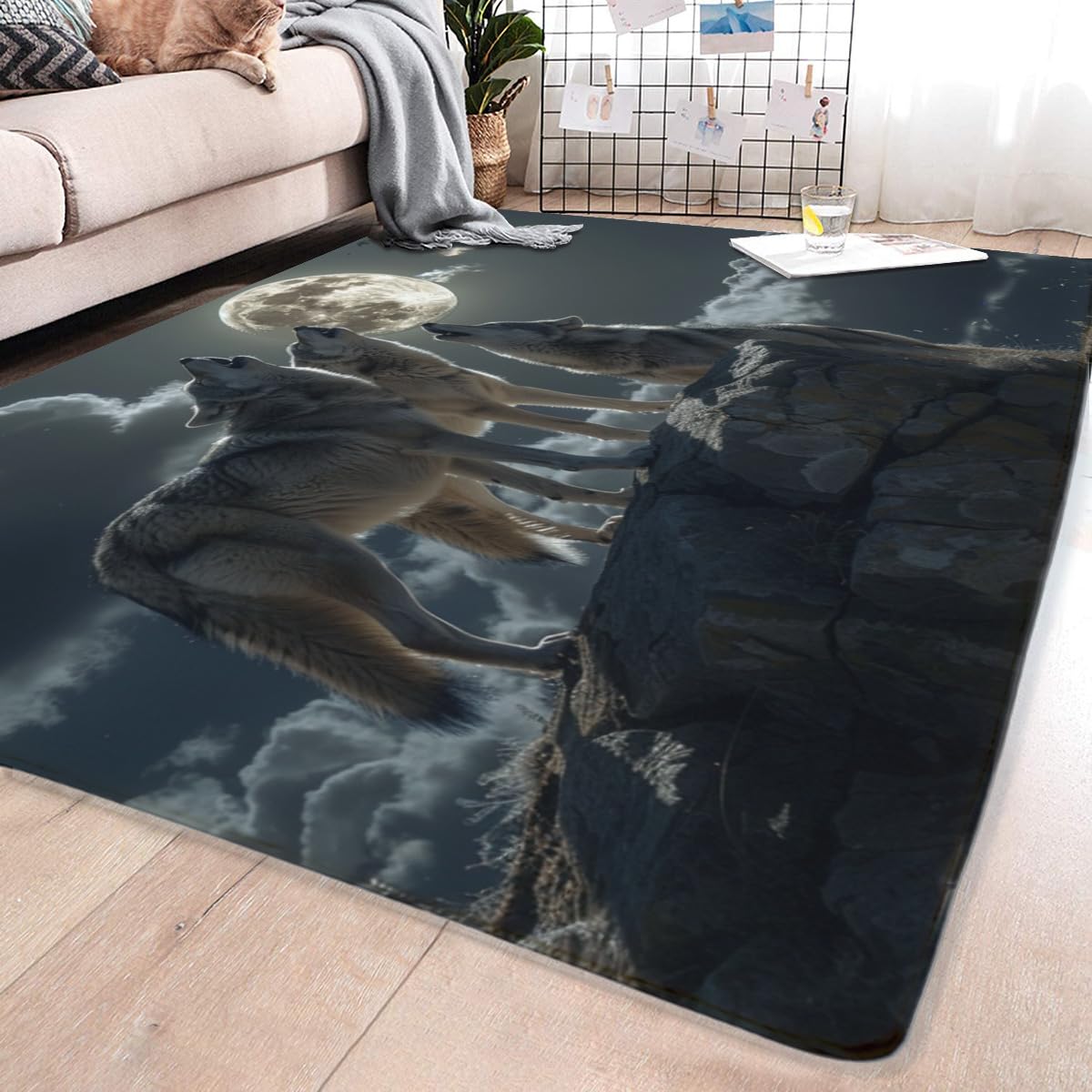 QZLFCAI Wolf Area Rug for Bedroom, Animal Print Decor for Boys, Anti-Stain 36 * 24 inches, Grey