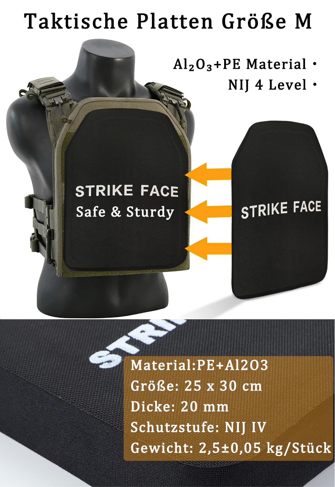 NIJ IV Panzerplatte – NIJ IV Schock Schutz Platte Rüstung, 30 x 25CM , Al2O3+PE Taktischer Körpereinsatz für Weste/Rucksack
