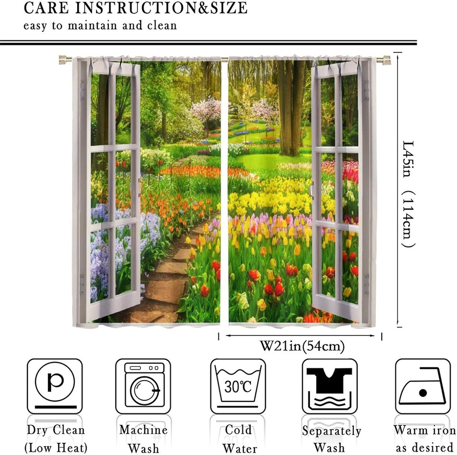 YCness Landscape Curtains,Flower Forest Nature Curtains for Living Room, 3D Secenery View Blackout Green Spring Window Treatments for Bedroom Drape 2 Panel Sets,42x45 Inch, Style-9