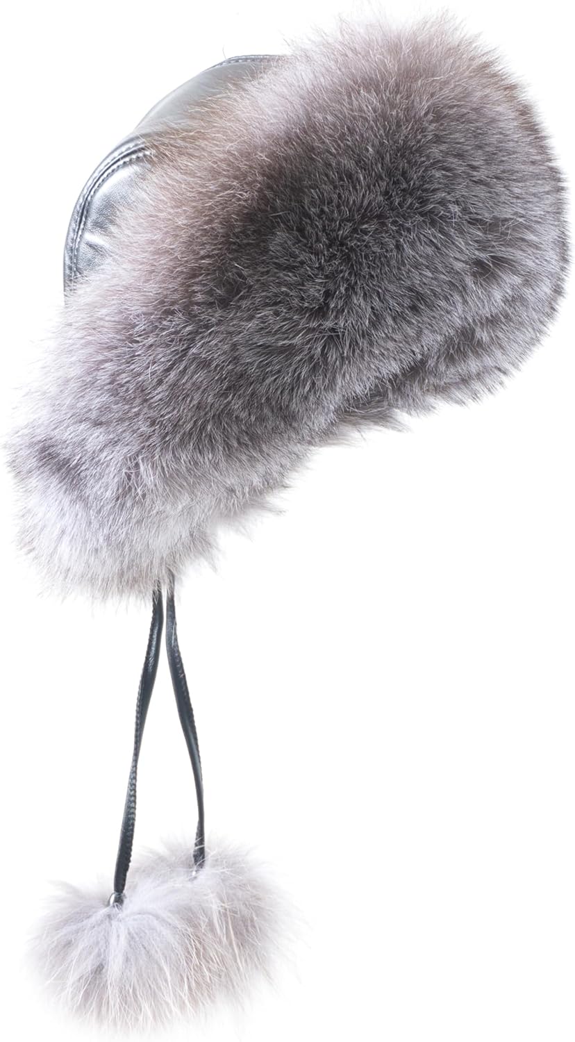 Russian Fur Hat for Women - Real Fox Fur Winter Hat with Sheepskin Leather Shell Cossack Ushanka Style