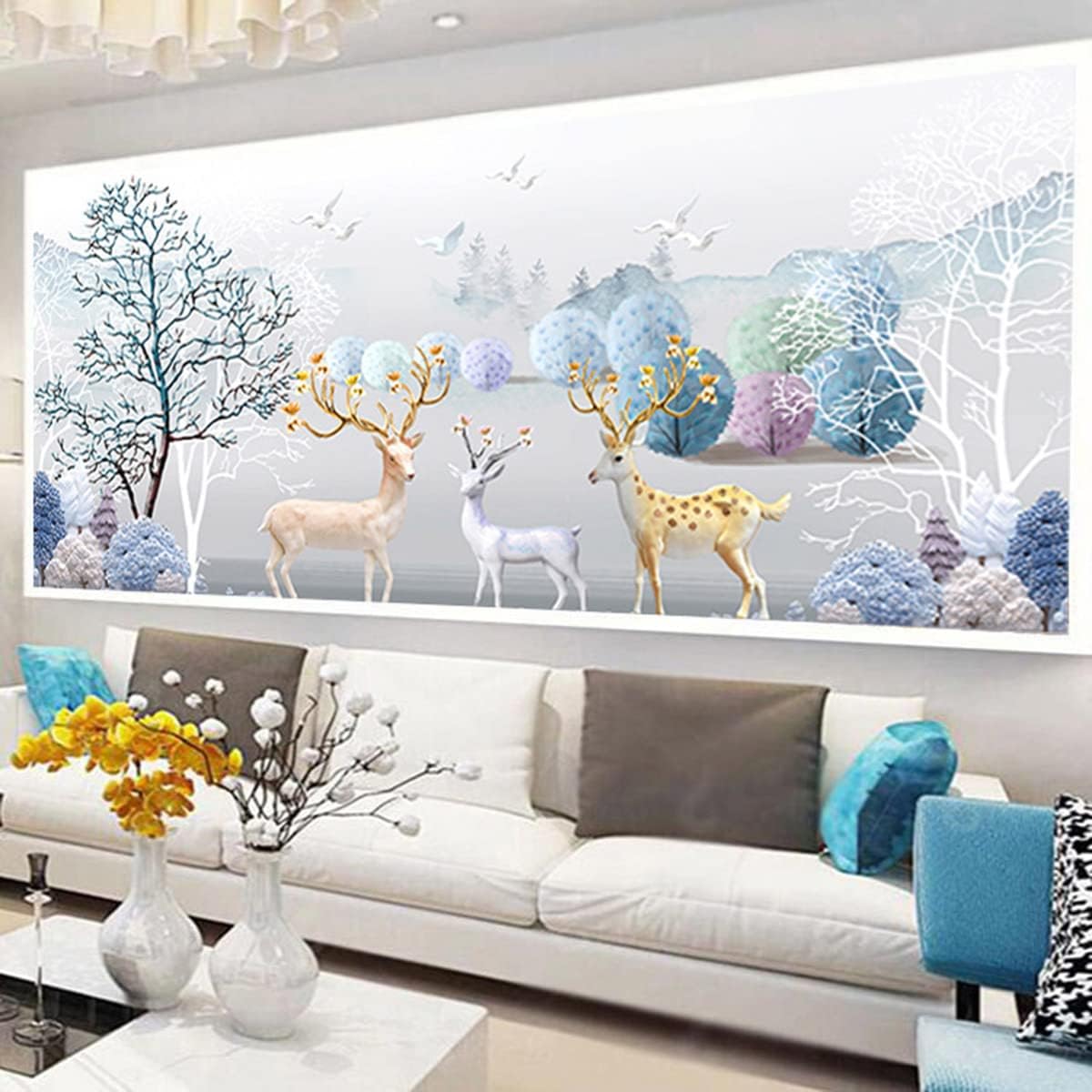 Instarry DIY 5D Diamond Painting Full Drill Elk Mosaic Embroidery Home Decorations for Living Room 39.4x15.7 inch