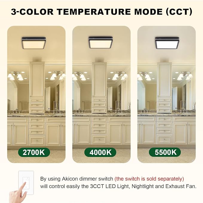 Extractor de baño Akicon con luz LED y ventilador 80CFM negro miniatura 4