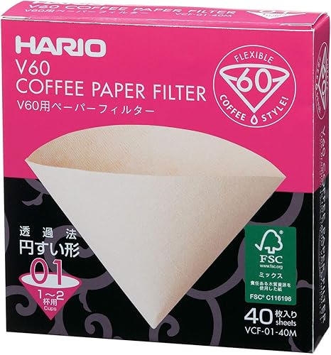 Miniatura 5 de Hario V60 - Cafetera de cerámica para verter sobre cono tamaño 02, filtros de café de papel blanco y V60, tamaño 01, natural, caja de 40 unidades