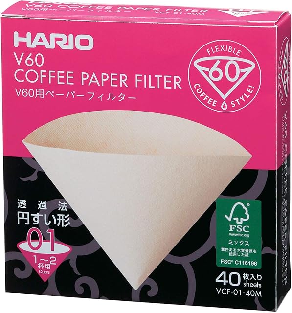 HARIO Paper Coffee Filters for V60 Dripper, Compatible with Size 01, Natural, 40 Pack, 1-40 Pieces