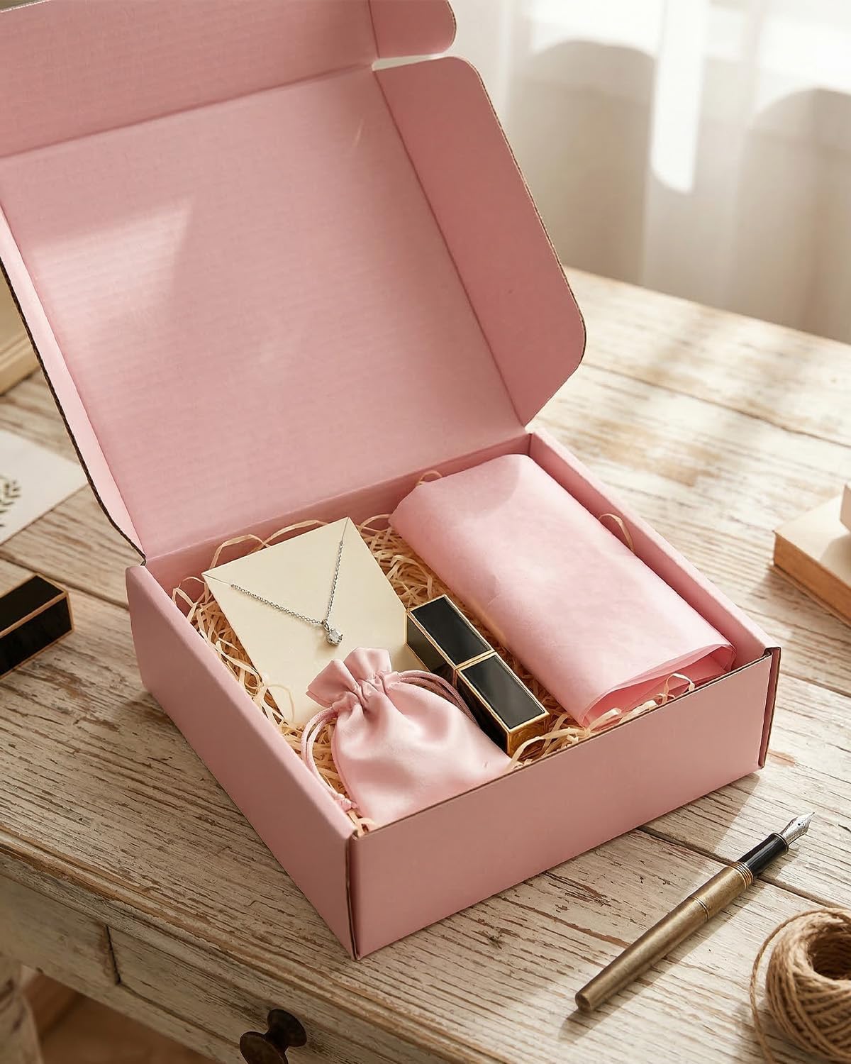 Cardboard Boxes,15 Pack Shipping Boxes 6x6x2 Recyclable Mailing Boxes Colored Corrugated Cardboard Box Small Storage Boxes for Shipping, Mailing, Gifts Packaging (Light Pink)