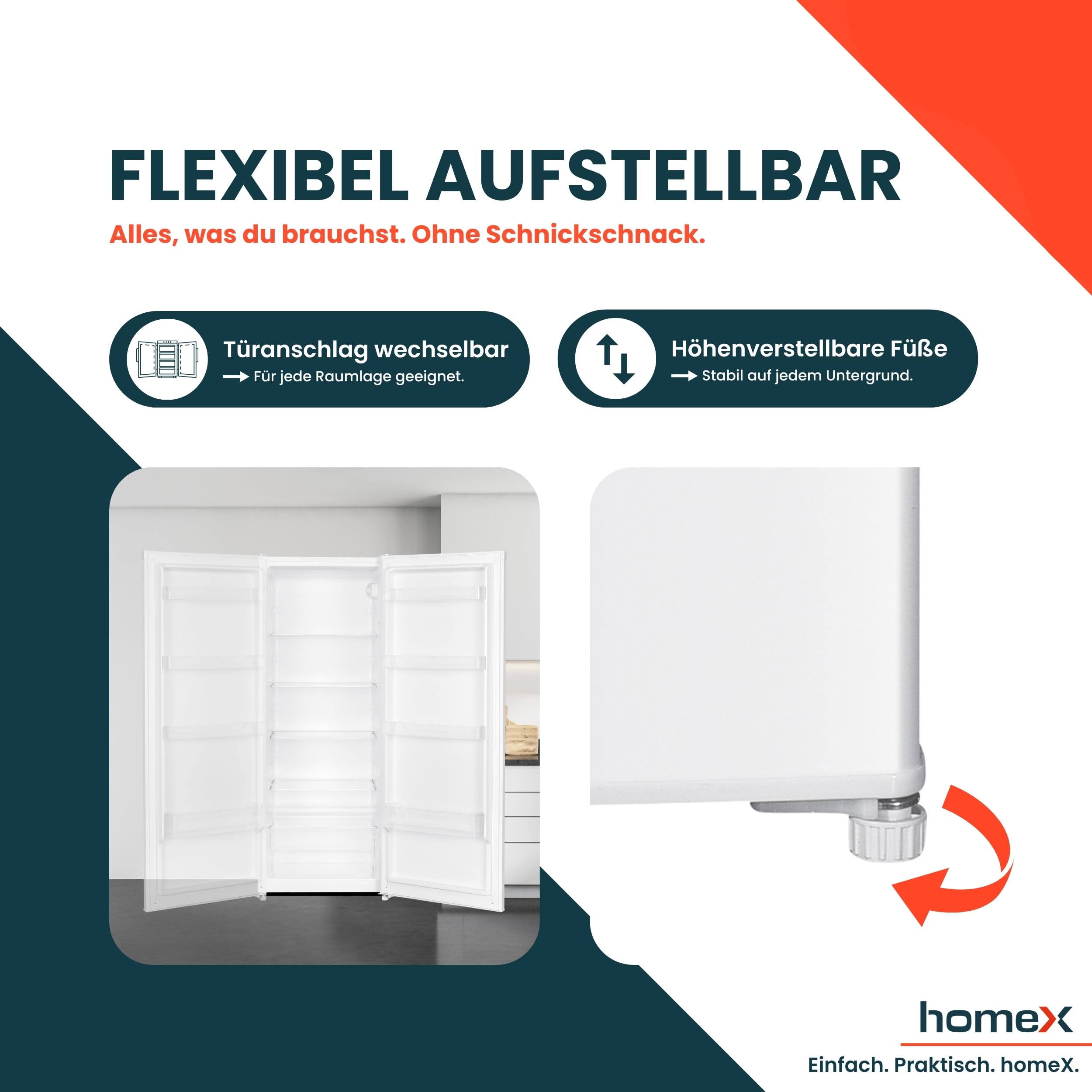 homeX Kühlschrank ohne Gefrierfach 242 Liter freistehender Vollraumkühlschrank LED-Beleuchtung weiß CS2421E-W