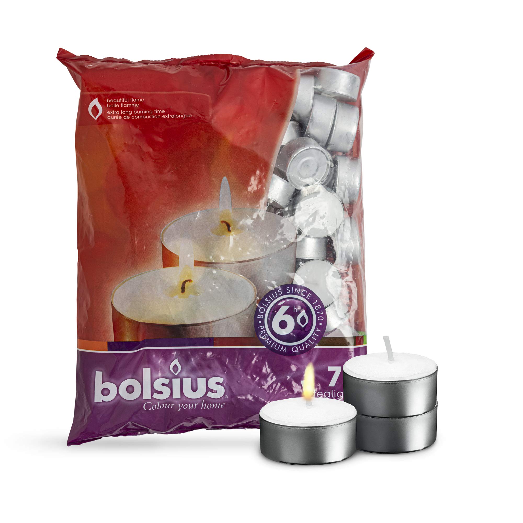 BOLSIUS Tea lights candles - Pack of 70 White Unscented Candle lights with 6 Hour Burning Time - Tea Candles for Wedding, Home, Parties, and Special Occasions