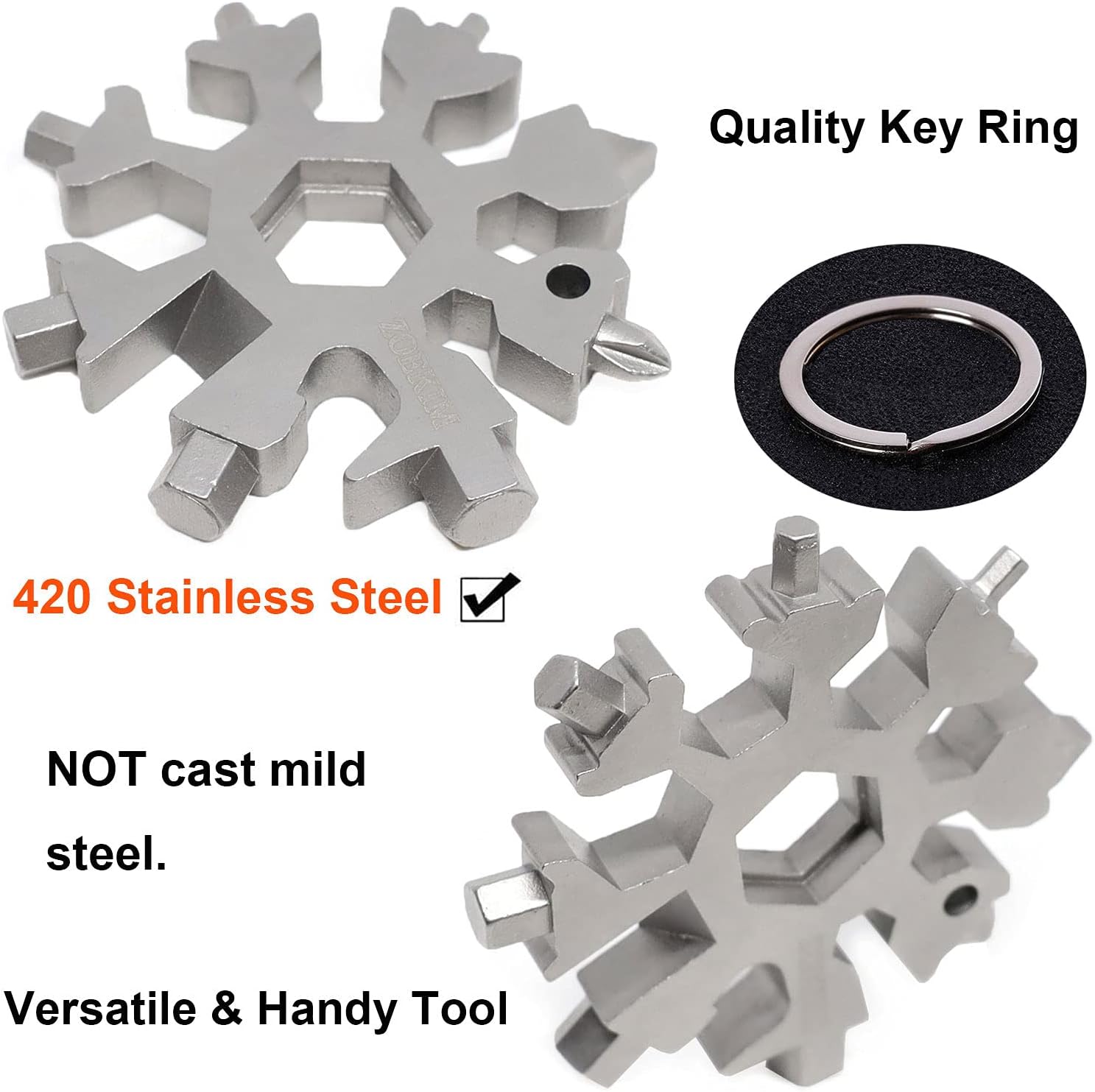ZOEKIM 18-in-1 Snowflake Multitool, Stainless Steel Snowflakes Multitool Keychain, Combination Bottle Opener Incredible Tool