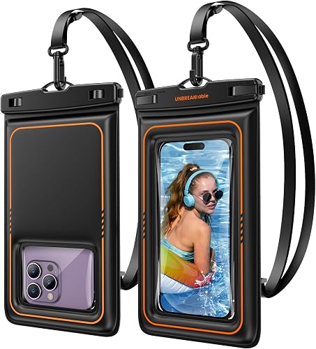 UNBREAKcable Floating Waterproof Phone Pouch 2 Pack - IPX8 Waterproof Phone Case Dry Bag for iPhone 17 Air 16 15 14 13 12 11 Pro Max XR XS SE 2022, Samsung S25 S24 S23 S22 Ultra Up to 7.0 inch- Black