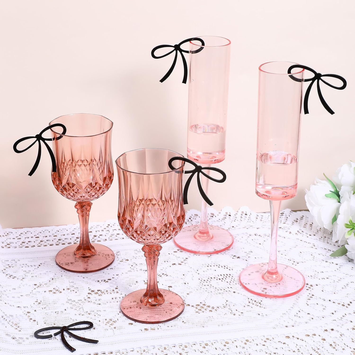20Pcs Bows for Wine Glasses,Black Black Bows Decor