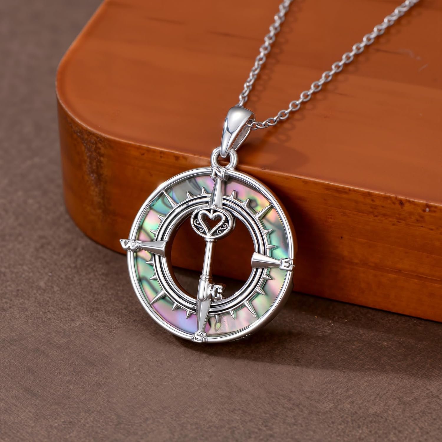 SIMONLY Abalone Shell Compass Necklace for Women 925 Sterling Silver Key/Mountain/Tree of Life Necklace Compass Pendant Natural Jewelry Gift - Image 4