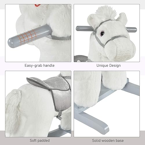 Miniatura 8 de Qaba Caballo Mecedor Montable de Peluche para Niños con Juguete de Oso, Silla para Niños con Juguete de Peluche Suave y Divertidos Sonidos