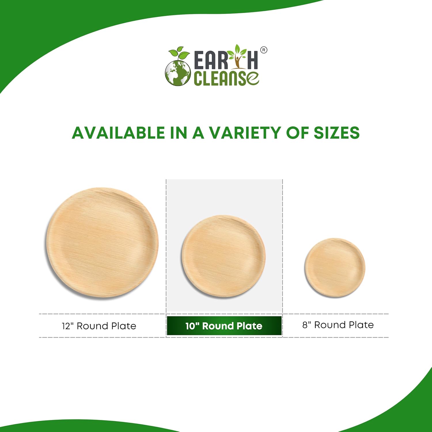 EARTH CLEANSE Compostable Palm Leaf Plates 10 Inch Round (100 Pack) | Disposable Biodegradable Plates Like Bamboo & Wooden | Microwave & Oven Safe | Eco-Friendly Dinnerware for Parties & Events