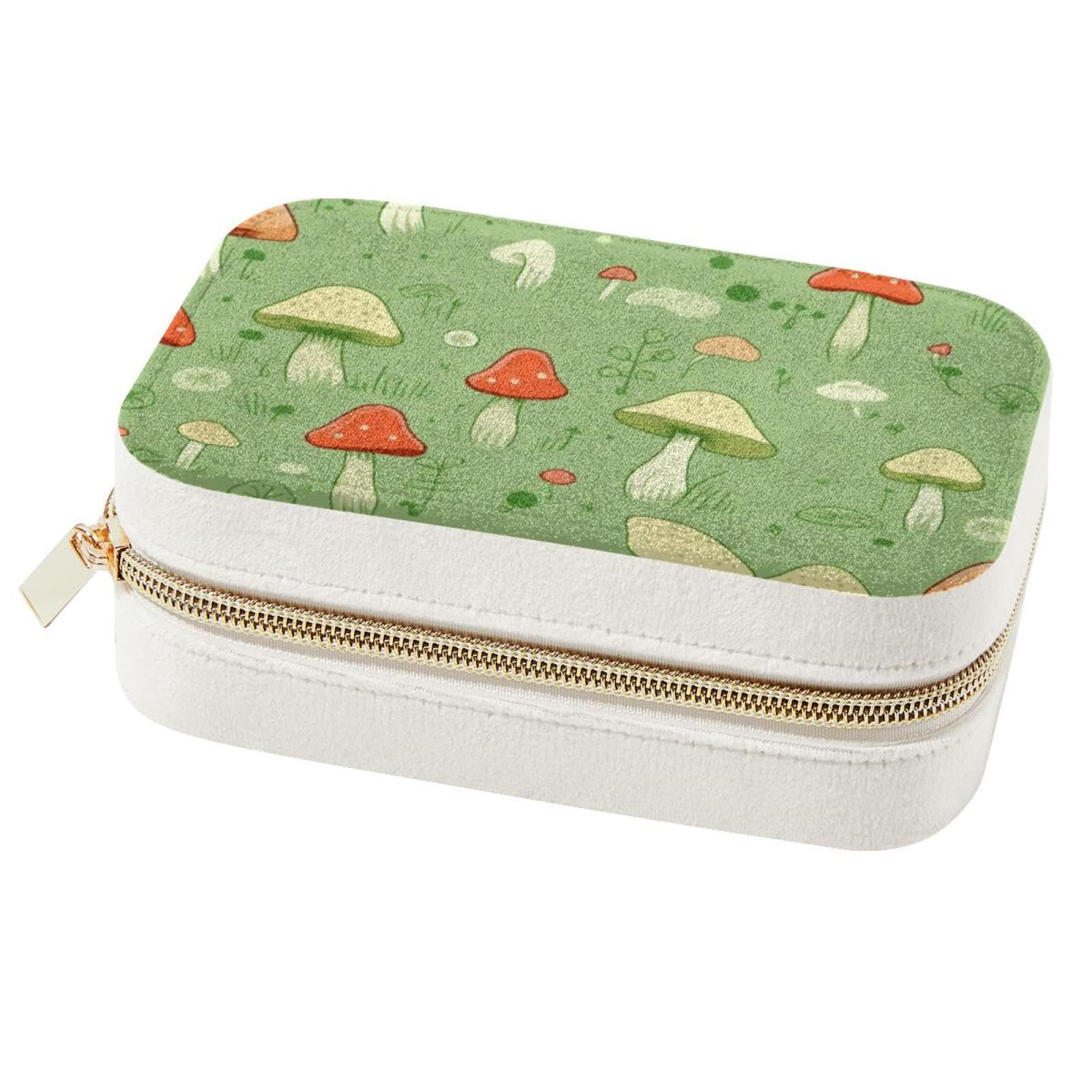 Boîte à bijoux double couche avec motif champignon vert pour ranger vos bagues et colliers