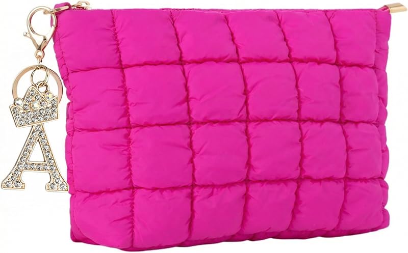 Necessaire de maquiagem acolchoada preta CECKQUE com alça de pulso removível, 25,4 cm