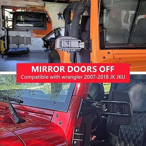 Miniatura 7 de Espejos para puertas compatibles con Jeep Wrangler JK JKU 2007-2018, espejos retrovisores laterales de visión amplia antivibración para puertas