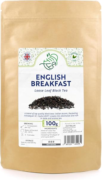 English Breakfast Loose Leaf Tea - Blend of Indian Assam & Darjeeling & Ceylon BOP1 - Black Tea Loose Leaves English Breakfast, 100g