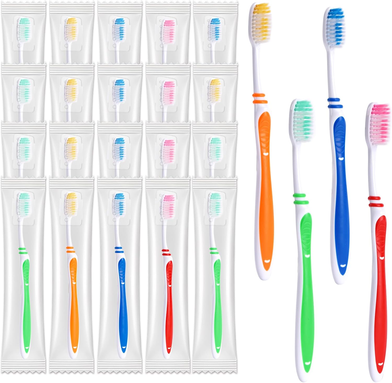 100 Pack Bulk Toothbrush Package with Covers Premium Quality Individually Wrapped Tooth Brushes, Soft Bristle Toothbrushes for Adults & kids, Hygienic Cap for Donations, Travel, Hotels, Homeless