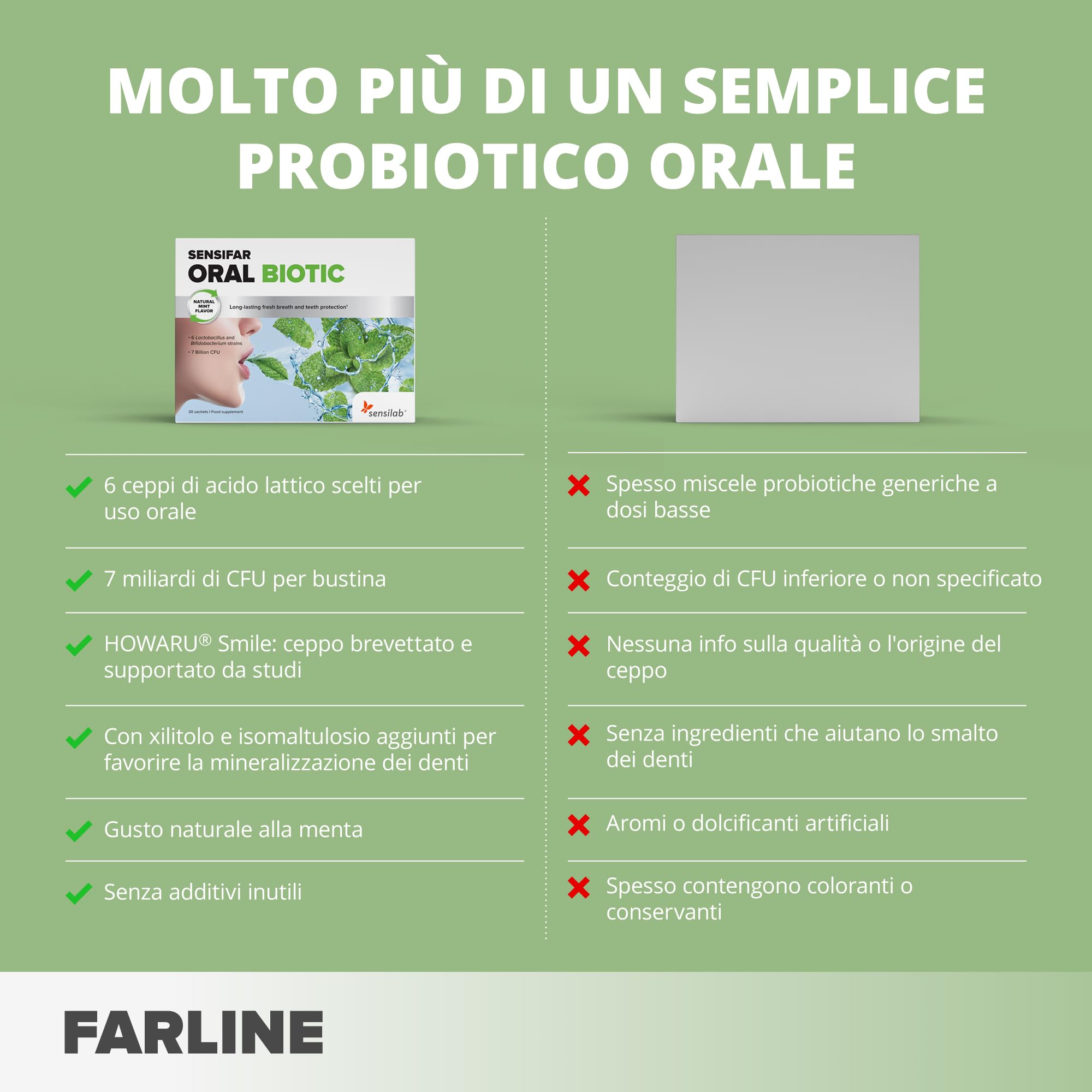 Sensilab Probiotici Orali per Salute Dentale e Gengivale, 30 Bustine | 7 Miliardi di CFU, Con Howaru Smile, Xilitolo e Inulina Cicoria, Alito Fresco