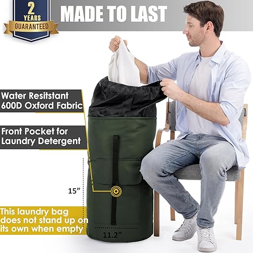 Miniatura 2 de Bolsa de lavandería extra grande resistente, bolsa de lavandería de 115 L, bolsa de lavandería duradera con correas, bolsa de lavandería verde