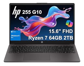HP 255 G10 Business Laptop (15.6" FHD Anti-glare, AMD Ryzen 7 7730U (> Intel i7-1355U) 64GB RAM, 2TB SSD) for Home, Student, Military Grade, Webcam w/Shutter, Numeric Keypad, Wi-Fi 6, Win 11 Pro - Amazon product rated Grade A