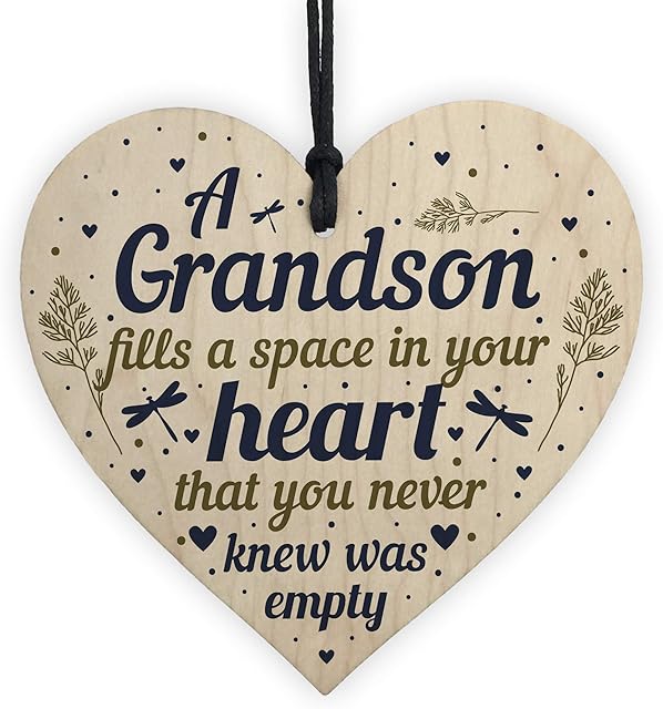 RED OCEAN Grandson Plaque Keepsake Wooden Heart Birthday From Grandparents Grandma Nan Grandad