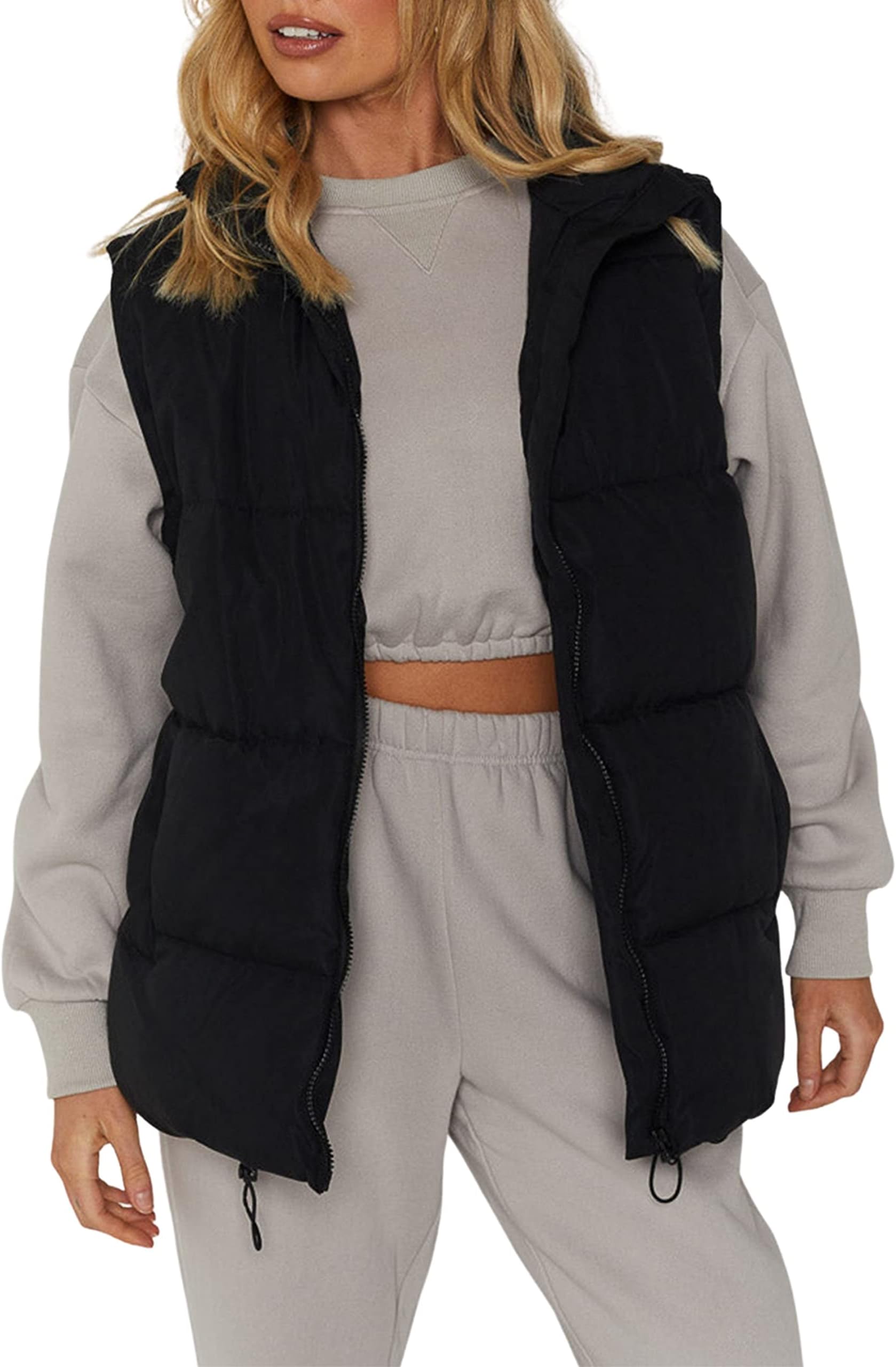 Womens Zip Up Puffer Vest Stand Collar Sleeveless Padded Jacket Coat