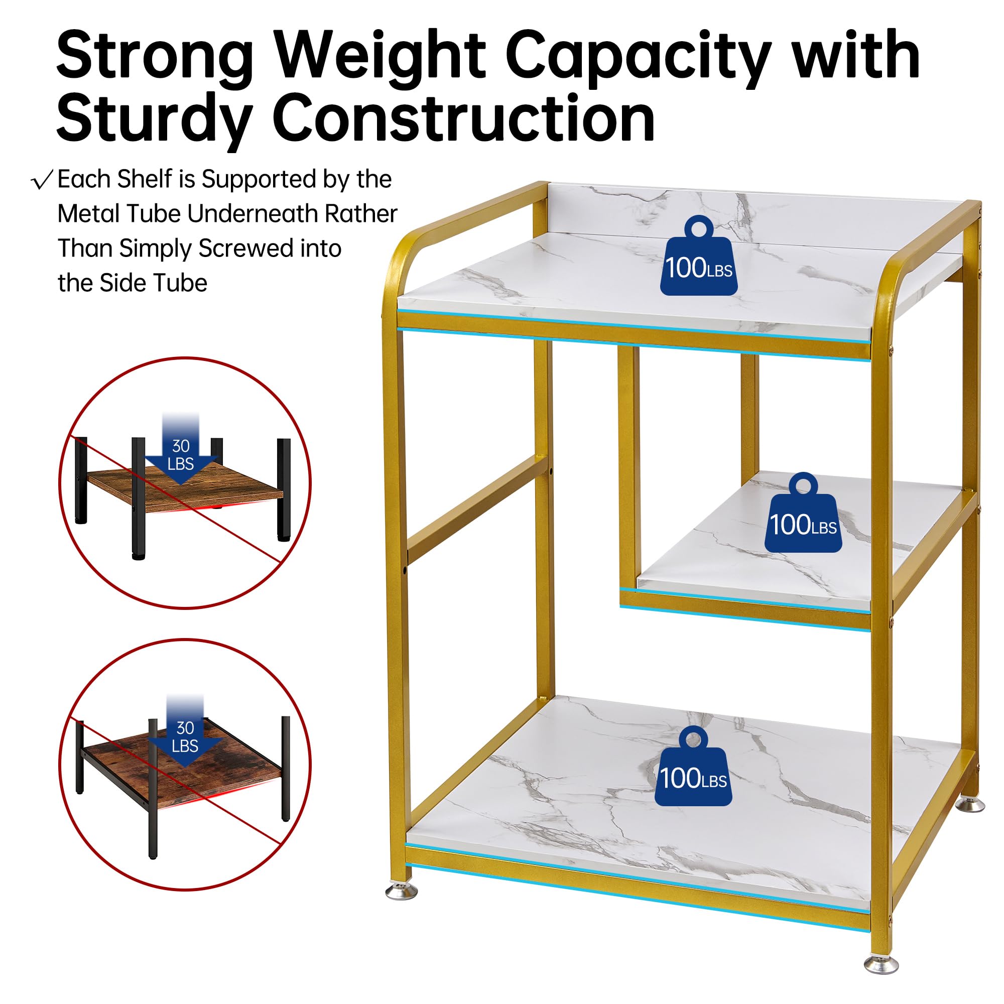 Homeiju 3-Tier Printer Stand With Storage Drawer,Large Tall Printer Table With Power Outlet,Side