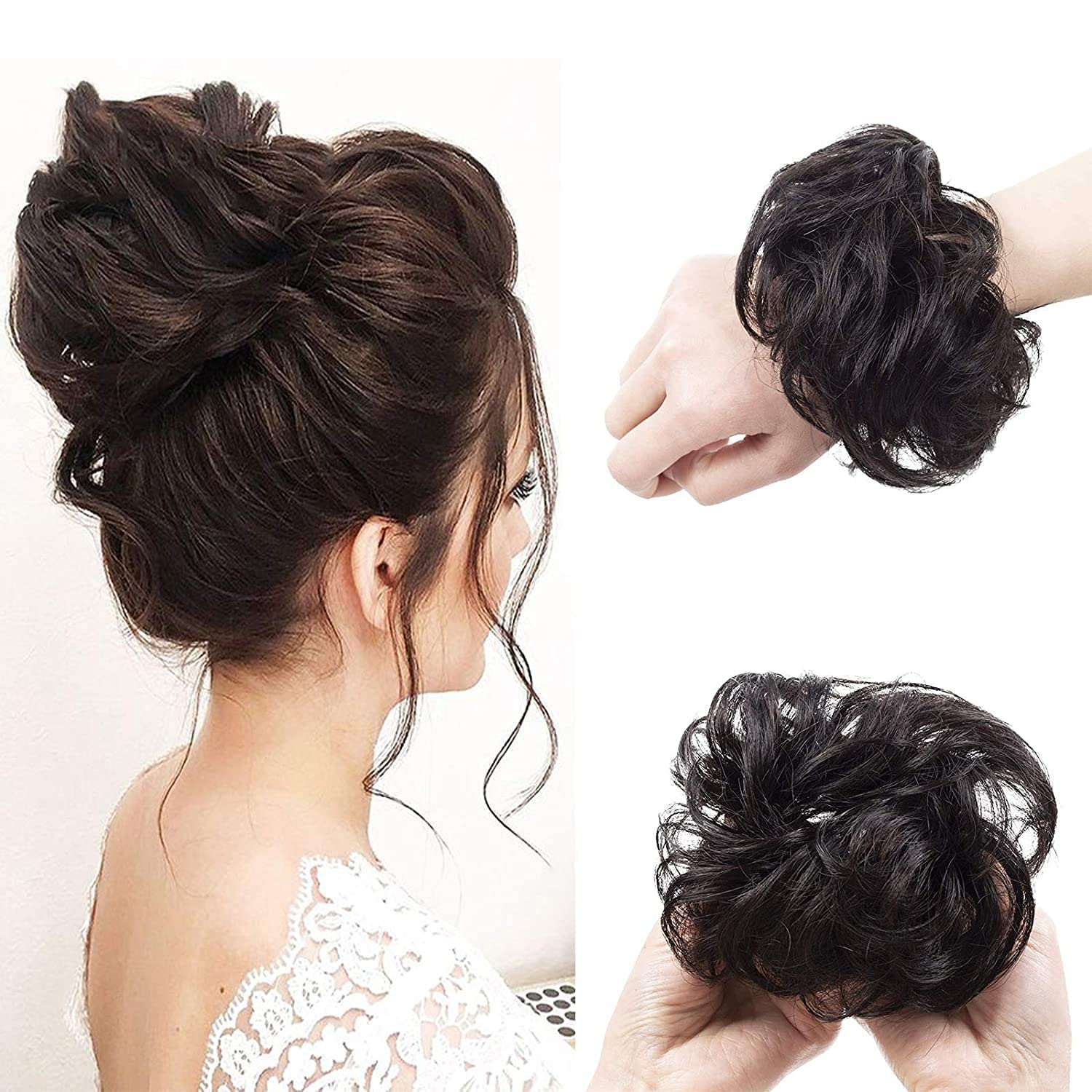 1PCS Messy Bun Hair Piece Hair Extension With Elastic Rubber Band Hairpiece Synthetic Hair Scrunchies Hair Piece for Women Girls Color Brown