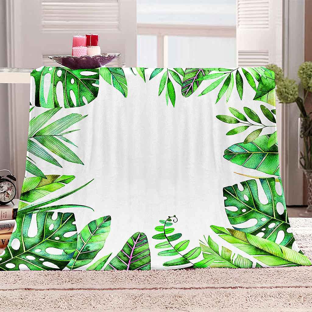 Couverture flanelle feuilles vertes tropicales douce toutes saisons 150x200