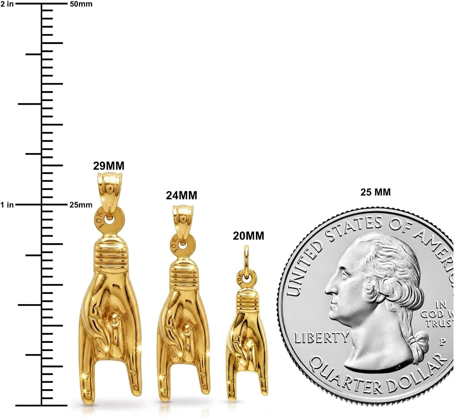 Gold Hand Sign Charm -10 Karat Gold- 3D Good Luck Hand-Italian Mano Cornuto