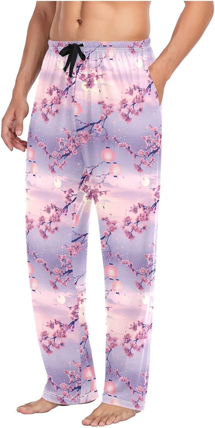 ZZKKO Pajamas Pants for Men Romantic Petals Fall Men's Pajama Bottoms 100% Cotton PJ Pants for Mens S