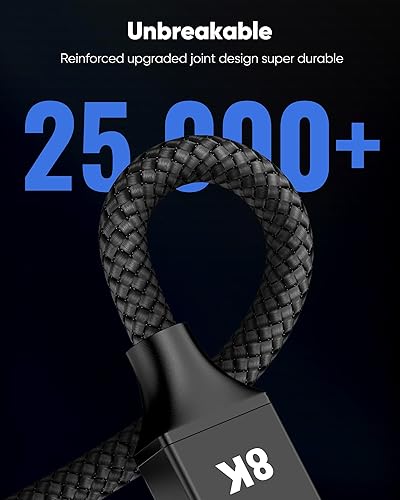 Miniatura 8 de Capshi Cables HDMI 8K 2.1 25 pies, negro, alta velocidad 48Gbps, 8K 60HZ, 4K 120HZ, 2K 240HZ HDCP 2.2 y 2.3, HDR, Ethernet, cable HDMI trenzado de