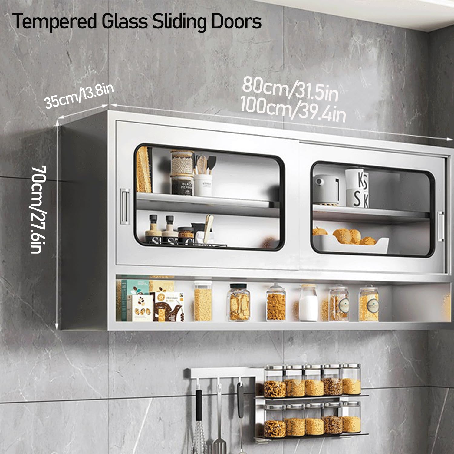 inless - Armario de acero con puertas, estantes multiusos que ahorran espacio para cocina, baño, balcón, unidad de pared a prueba de polvo, 80 x 70 x 35 cm, y Slish nizat Solut