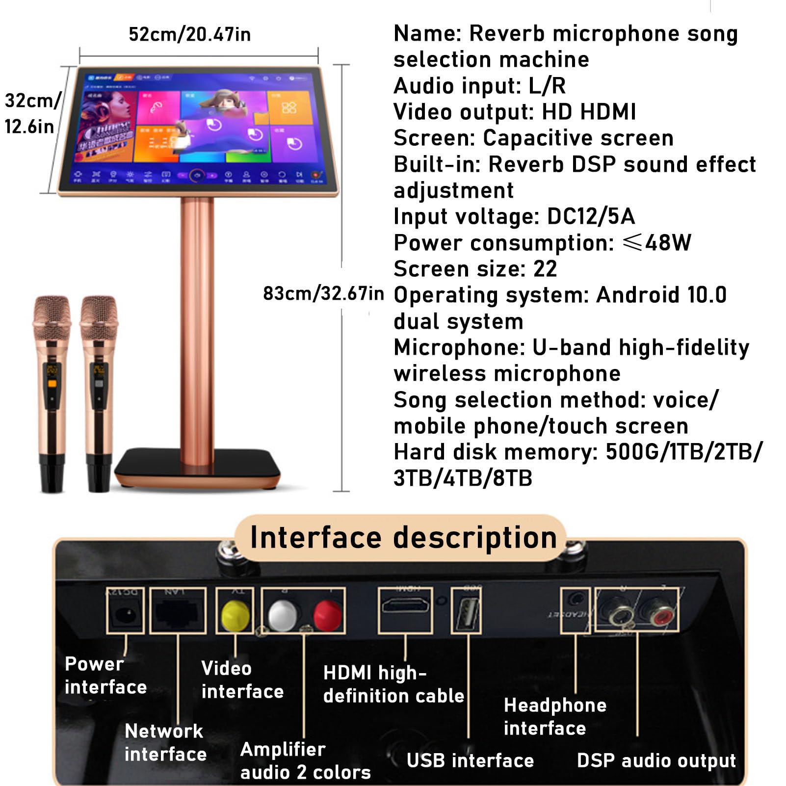 Macchina Karaoke con Display Testi, Grande Schermo, Microfoni Wireless, Touch Screen 4K per Feste, TV, Eventi All'aperto