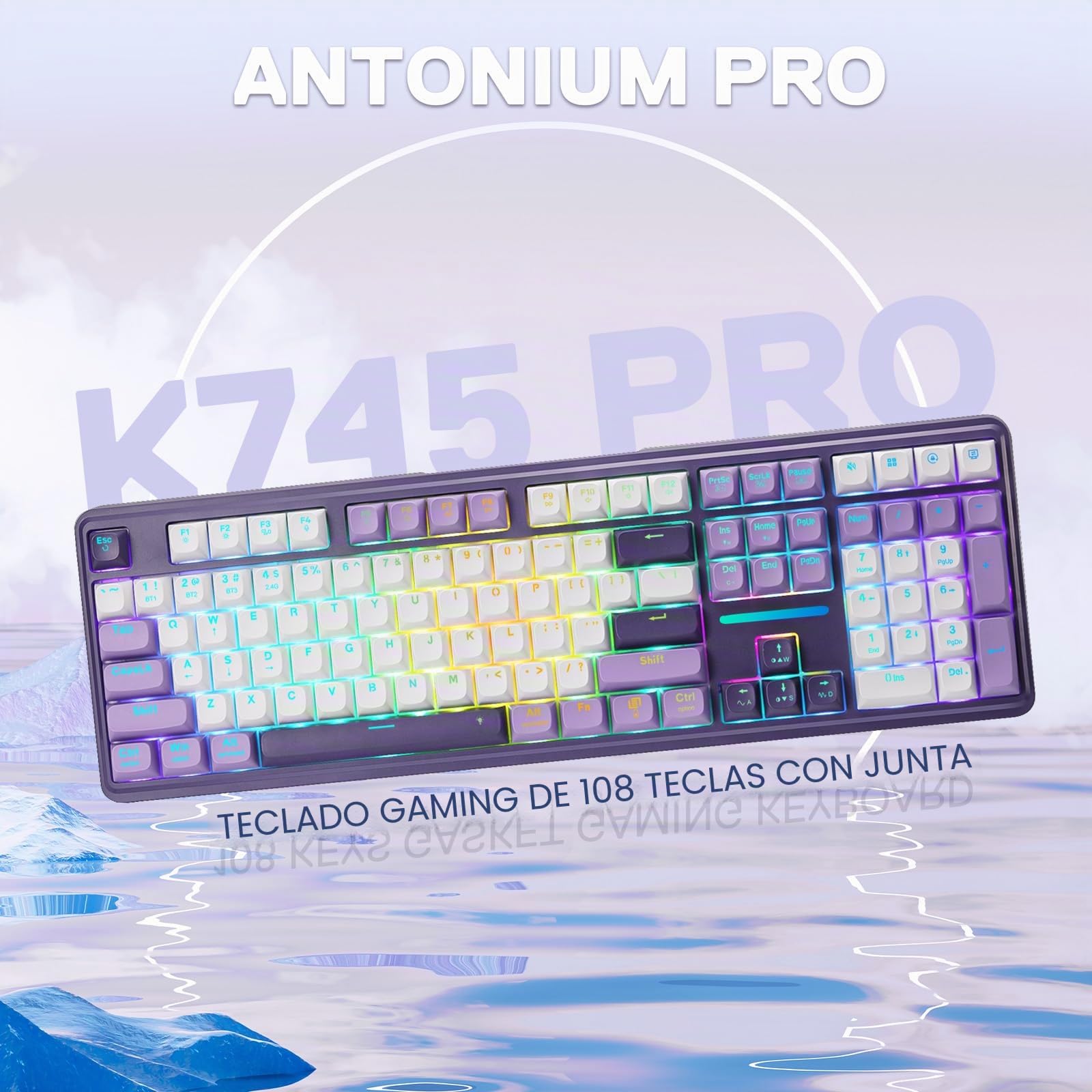 Redragon K745 Pro - Teclado inalámbrico RGB para Juegos, Teclado mecánico de 108 Teclas con 4 Teclas de Acceso rápido adicionales, Enchufe LED orientado al Sur de Intercambio en Caliente, US Layout