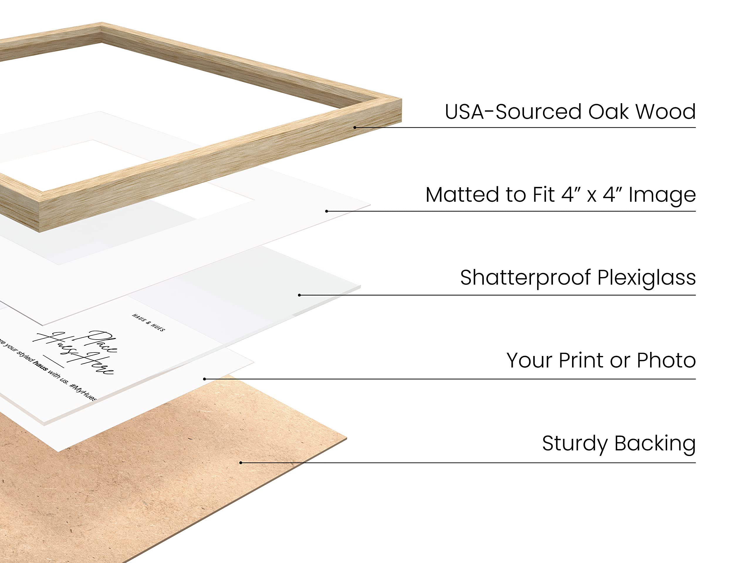 HAUS AND HUES Solid Oak Wood 8”x8” Picture Frames Matted to 4”x4” Set of 6-8x8 Standard Square Picture Frames, Photo Gallery Wall Frame Set, Beige 8x8 Picture Frames Matted (Beige Oak Frames)
