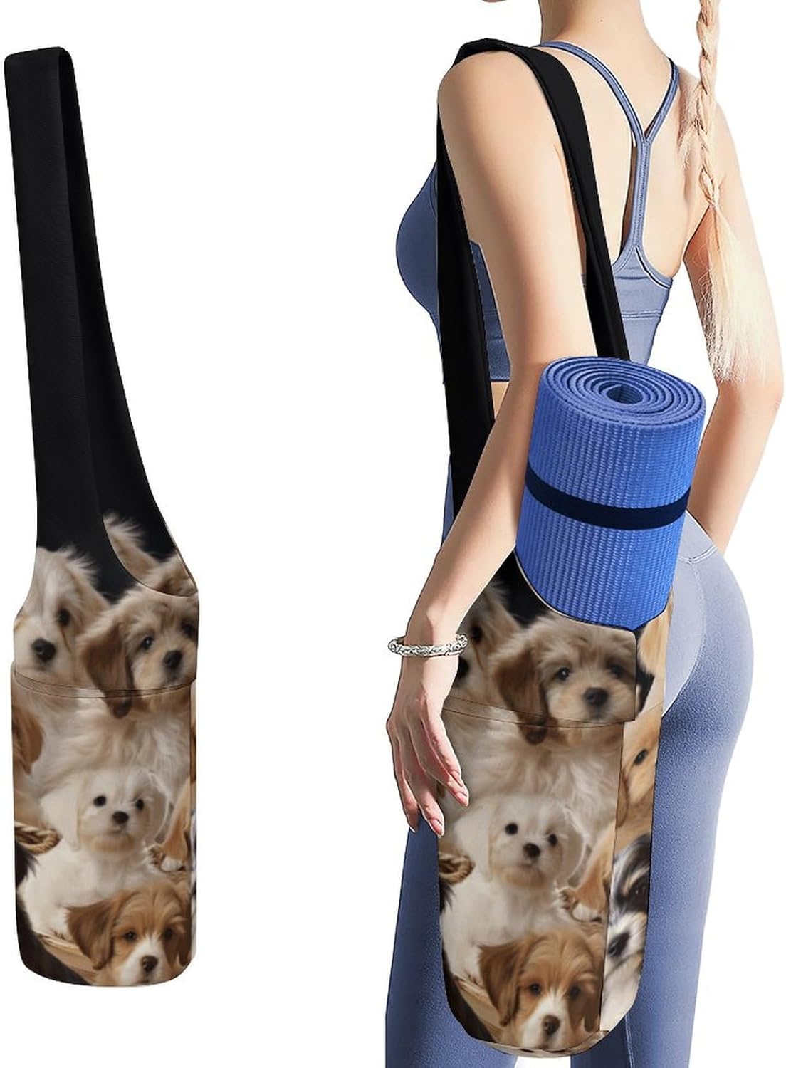 Durable Yoga Mat Carrier Bag with Strap Cute Pet Dogs Printed Large Capacity Yoga Mat Storage Bag Portable Gym Bag for Most Yoga Mats Men Women Pilates
